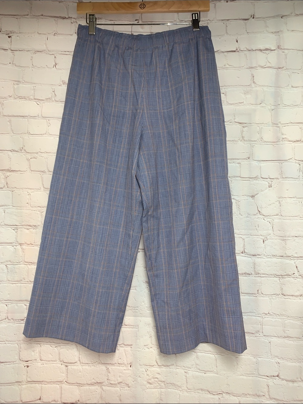 NWOT 6397 Blue Lightweight Wool Plaid Houndstooth Crop Wide Leg Pants Size XS​